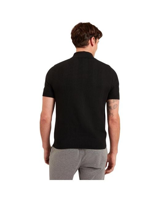 Ted Baker Black Fourd Herringbone Stitch Zip Polo Shirt Cotton for men