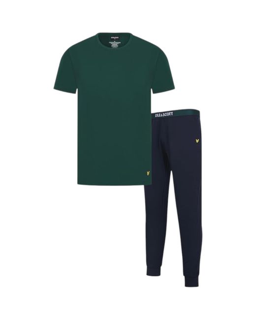Lyle & Scott Green Cotton Pajamas Sets With Short Sleeve And Cuff Trousers for men