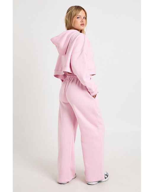 Boohoo Pink Petite Deep Hem Crop Top 3 Piece Hooded Tracksuit