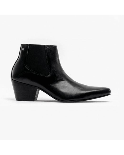 Club Cubano Black Mccartney Leather Winklepicker Cuban Heel Boots for men