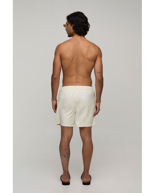 BoohooMAN Natural Palm Embroidered Mid Length Swim Short for men
