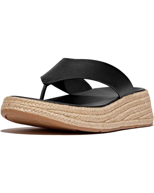Fitflop Black F-Mode Toe Post Leather Clogs for men
