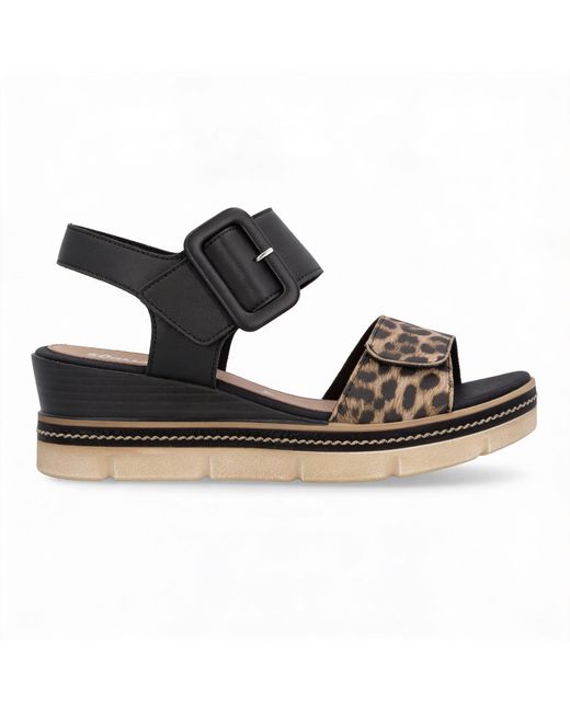 Remonte Black D2L53-03 Wedge Sandals Leather