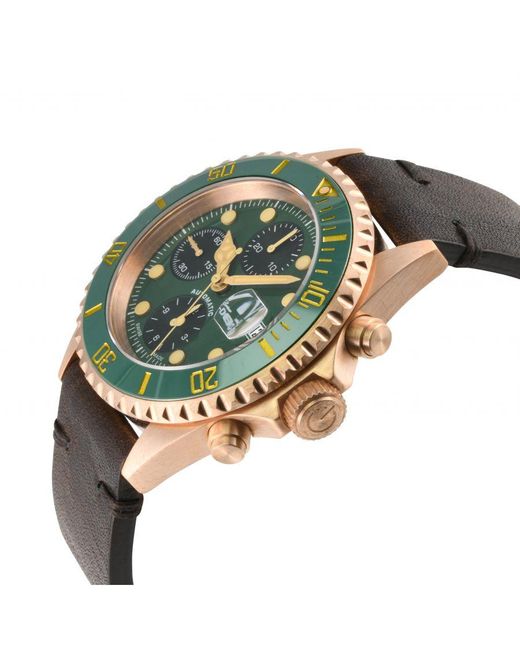 Gevril Green Wall Street Swiss Automatic Eta 7750 Ceramic Bezel, Genuine Handmade Italian Leather Watch for men
