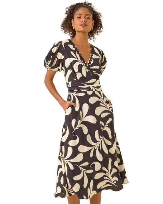 D.u.s.k Black Swirl Print Puff Sleeve Dress