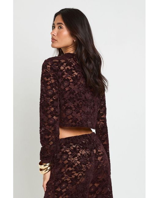 Boohoo Red Lace Button Through Boxy Top