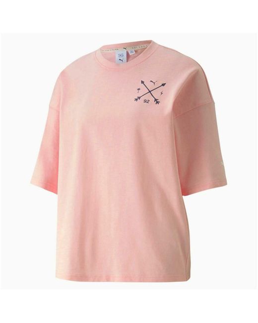 PUMA Pink X Selena Gomez Shortsleeve Crew Neck Oversized T-Shirt 597015 02 Cotton