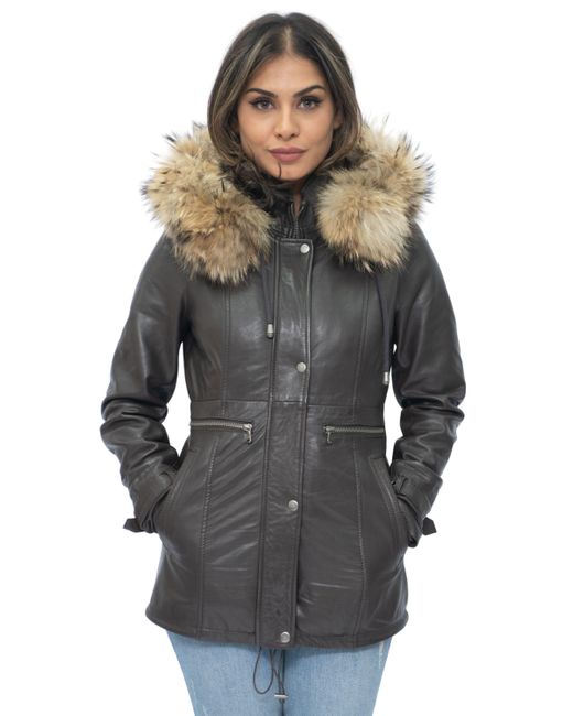 Infinity Leather Gray Hooded Parka Jacket-Putian