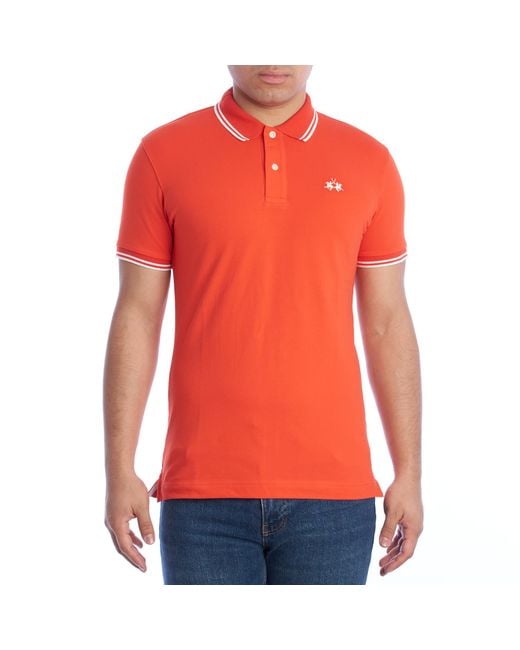 La Martina Red Slim Fit Short Sleeve Polo Shirt Tmp007-Pk001 for men