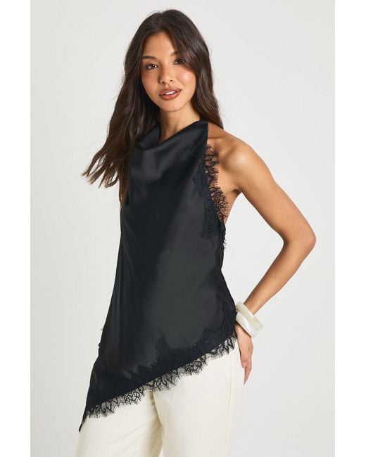 Boohoo Black Lace Cowl Asymmetric Top