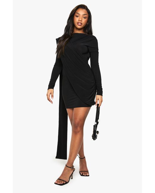 Boohoo Black Slinky Drape Backless Mini Dress