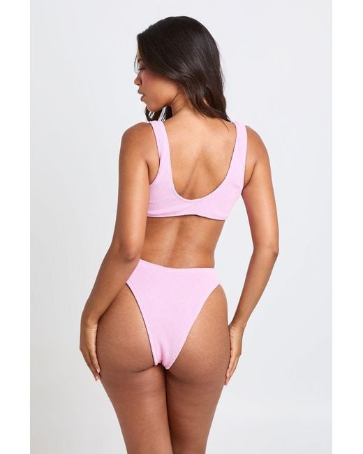 Boohoo Pink Textured High Leg Bikini Bottom