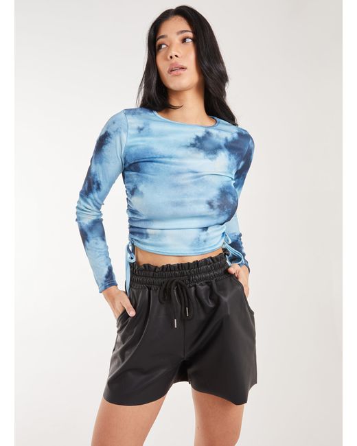 Pink Vanilla Blue Tie Dye Print Long Sleeve Rib Top