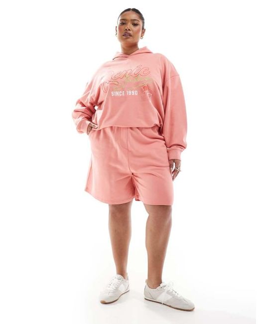 Renee Studio Pink Plus Exclusive Embroidered Logo Graphic Hoodie Co-Ord