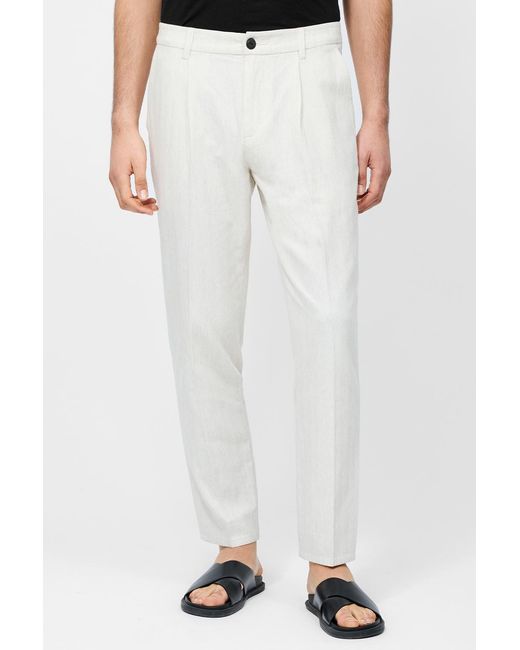 French Connection White Cotton Blend Herringbone Straight Leg Trousers for men