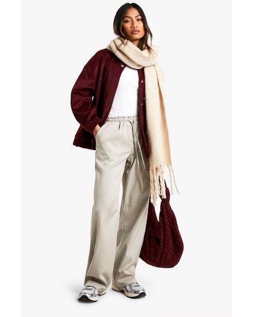 Boohoo White Drawstring High Waist Trouser