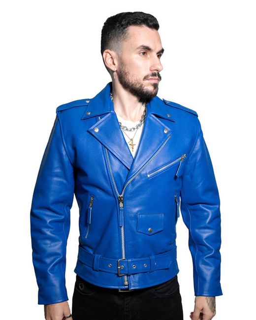 Infinity Leather Blue Cow-Hide Brando Jacket -Venice for men