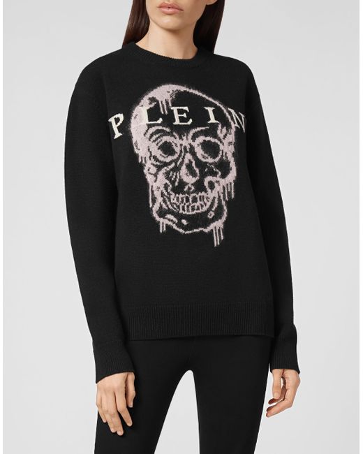 Philipp Plein Black Rundhalspullover Skull