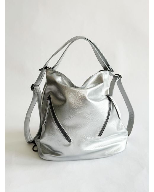 SVNX Gray 2-In-1 Shoulder Bag And Backpack Pu