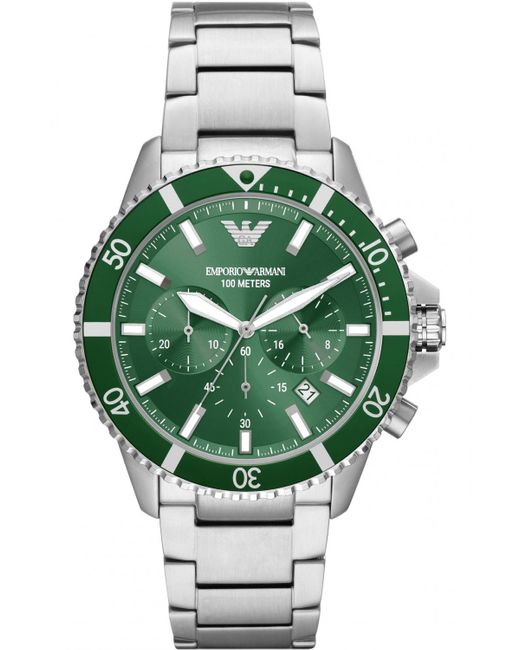 Emporio Armani Green Diver Watch Ar11500 Stainless Steel (Archived) for men
