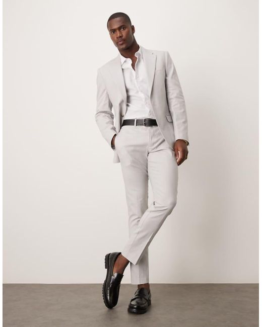 ASOS Natural Linen Blend Skinny Suit Trousers for men