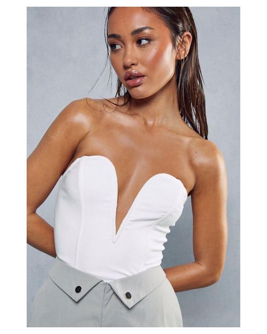 MissPap White Cupped Plunge Bodysuit