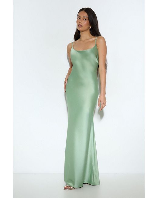 MissPap Green Premium Satin Bow Back Detail Bridesmaids Dress