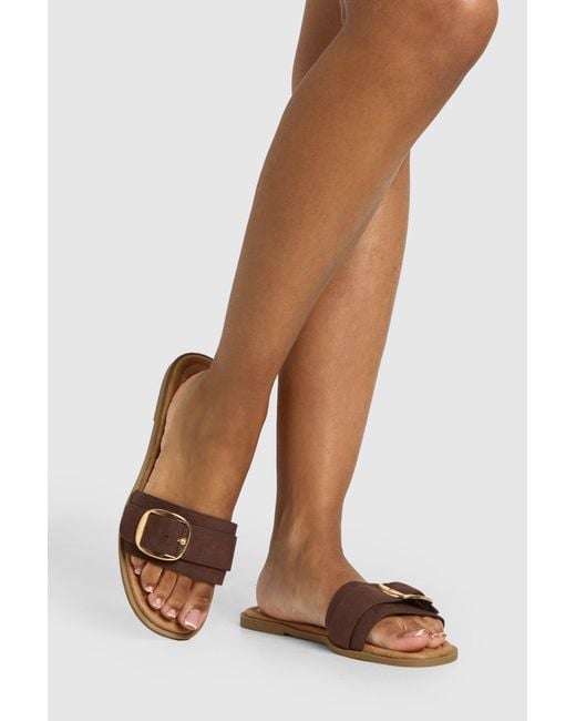 Boohoo Brown Wide Fit Oversized Buckle Sandals