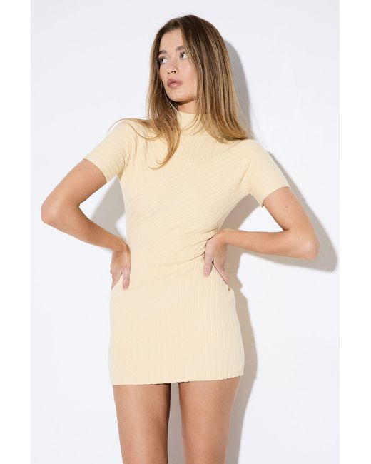 MissPap Natural Panelled Knitted Rib Mini Dress