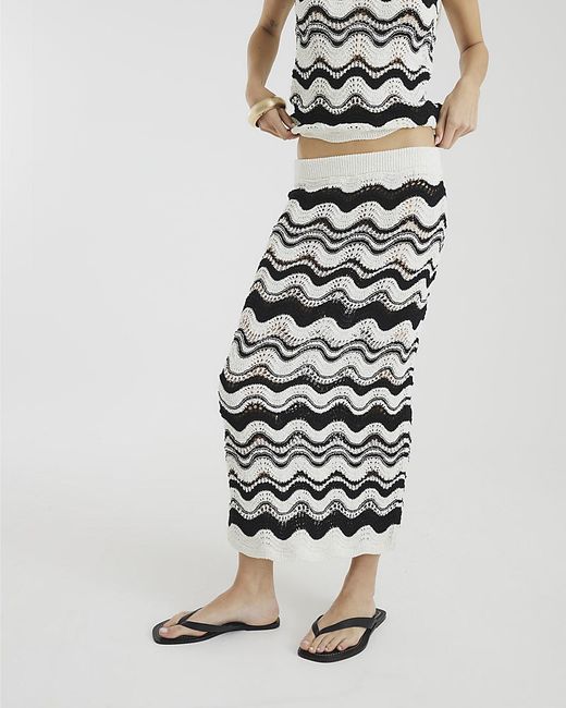 River Island White Maxi Skirt Chevron Knit