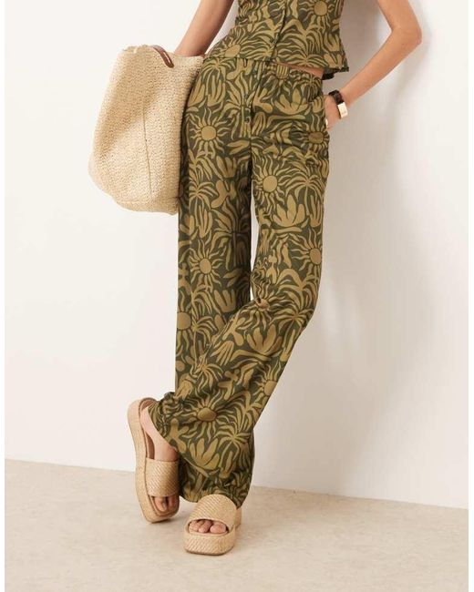 ASOS Green Wide Leg Trouser With Floral Print Co-Ord