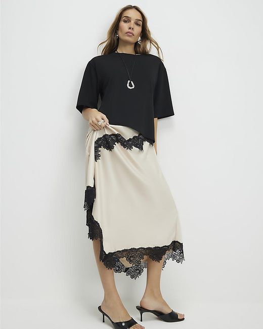 River Island White Maxi Dress Lace Hybrid T-Shirt
