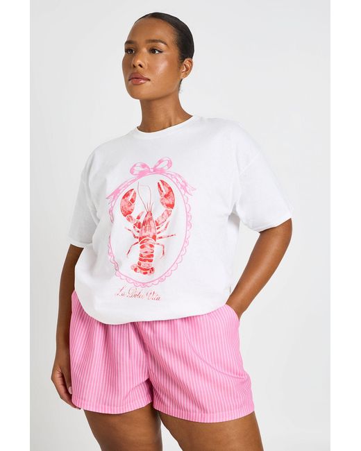 Boohoo Pink Plus Lobster Printed T Shirt