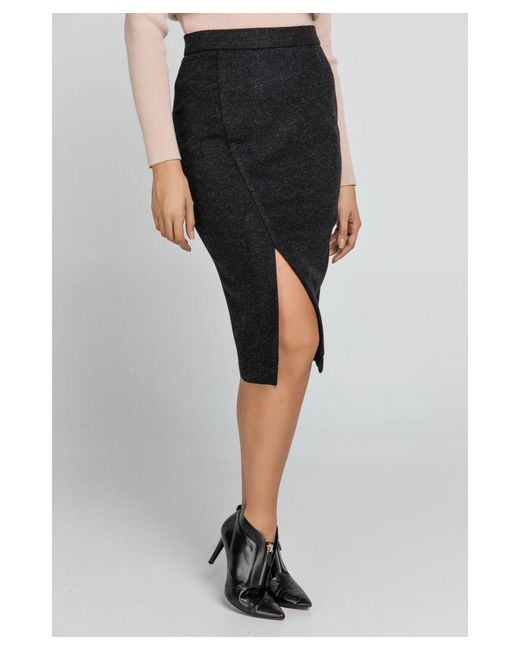 Conquista Black Faux Mouflon Pencil Skirt