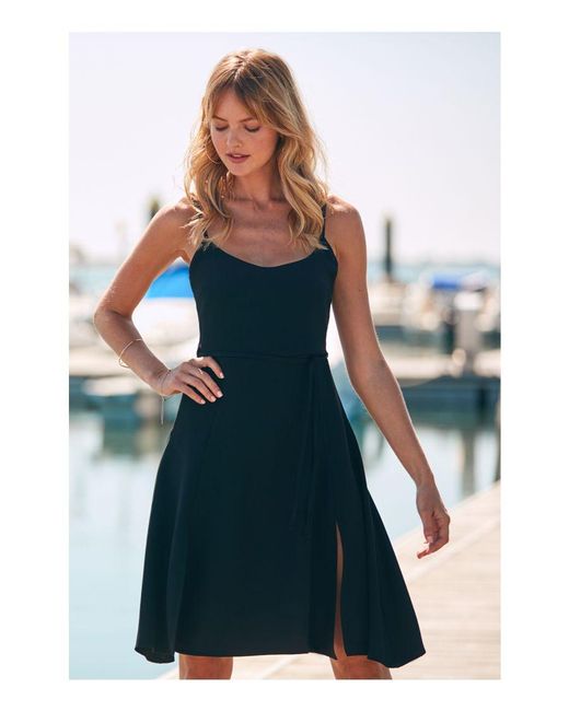 Sosandar Blue Cami Strap Fit & Flare Dress