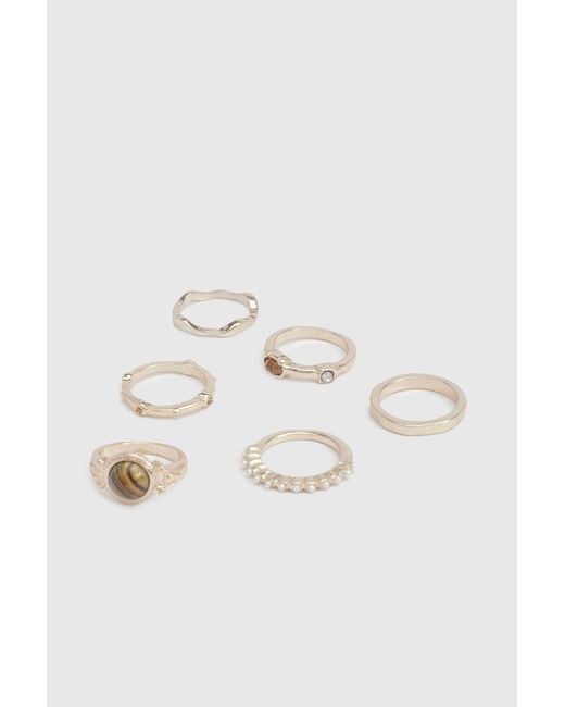 Boohoo White Stone Detail Rings 6 Pack