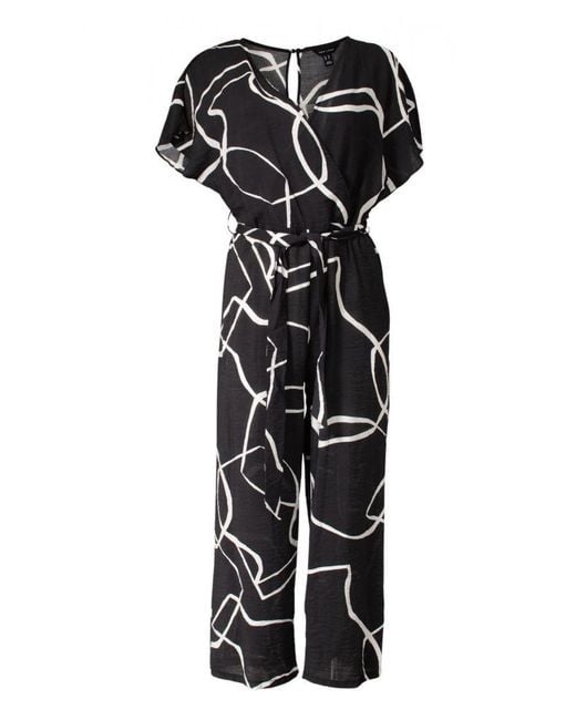 New Look Black Summer Print Tie Waist Short Sleeve Jumpsuit