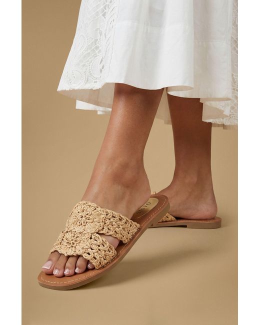 Oasis Natural Madaline Faux Leather Crotchet Mule Flat Sandals