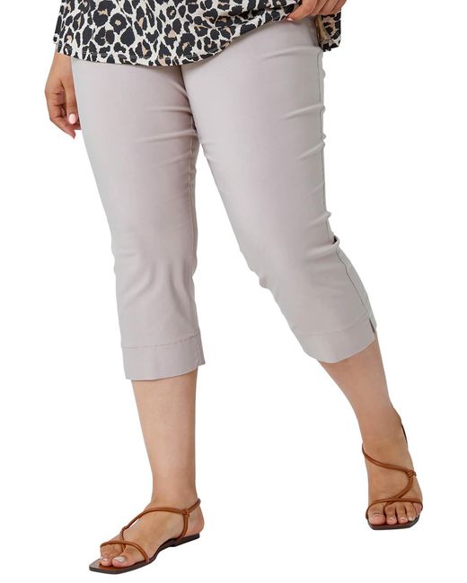 Roman Curve Gray Cropped Elastic Waist Stretch Trouser