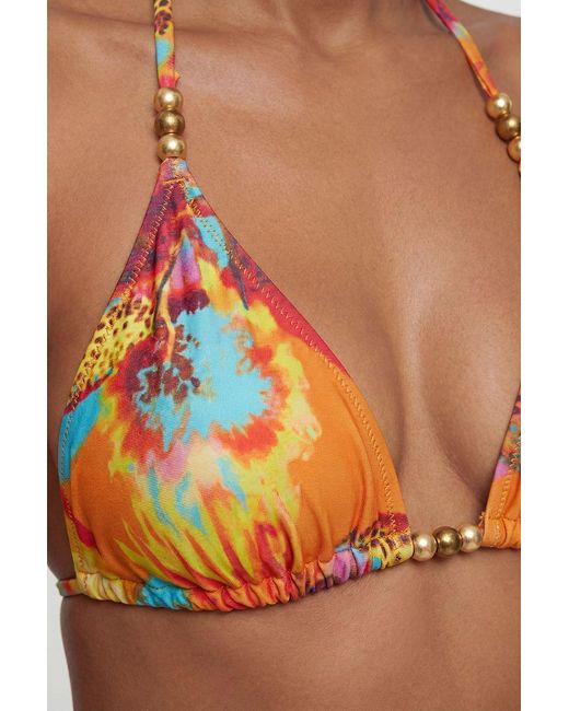 Karen Millen Orange Reversible Photographic Floral Bikini Top With Bead Detail