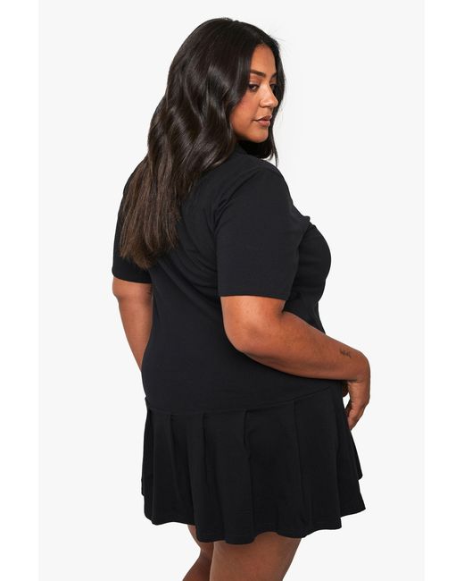 Boohoo Black Plus Pleated Hem Skater Shirt Dress
