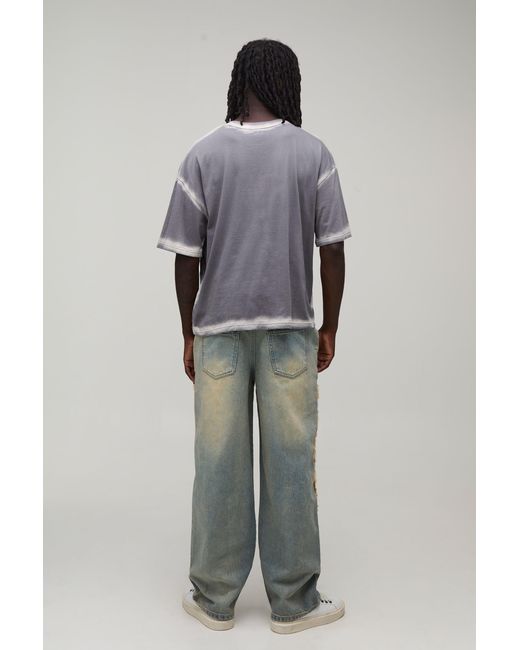 BoohooMAN Blue Relaxed Raw Edge Moto Carpenter Jeans for men