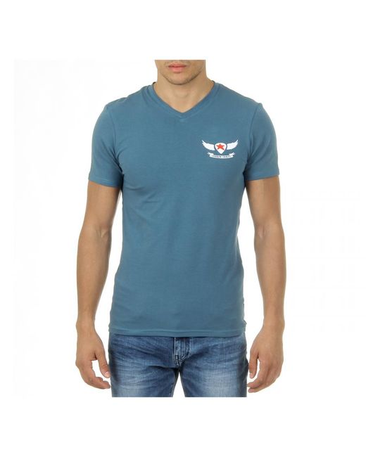 Andrew Charles by Andy Hilfiger Blue T-Shirt Short Sleeves V-Neck Kenan for men