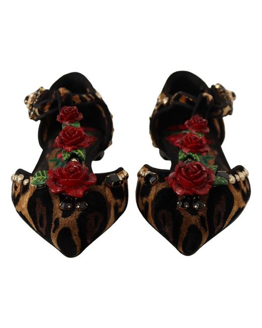 Dolce & Gabbana Black Brown Ballerina Embellished Leopard Print Shoes Leather