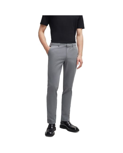 Boss Gray Kaito3 Solid Patterned Straight Chinos for men
