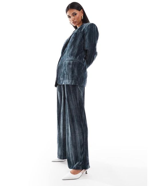 ASOS Blue Tailored Crinkle Velvet Trousers Co-Ord