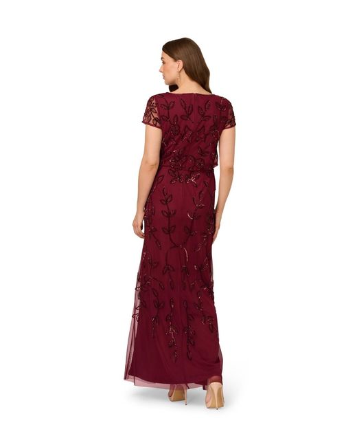 Adrianna Papell Red Blouson Beaded Long Dress