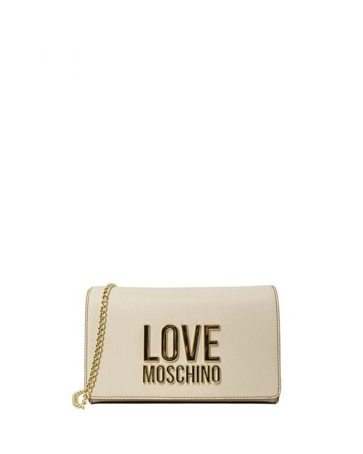 Moschino Natural Love Print Handbag With Clip Closure
