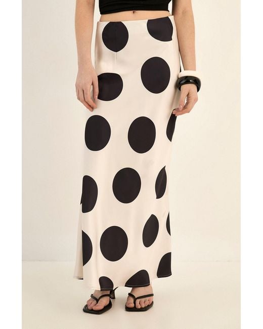 Nasty Gal Natural Satin Polka Dot Bias Maxi Skirt