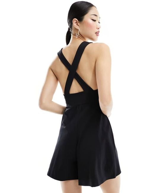 EDITED Black Cross Back Pinafore Playsuit